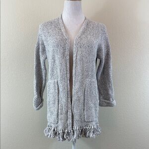 Madewell 100% Cotton Light Gray Open-Front Cardigan with Fringed Hem XXS